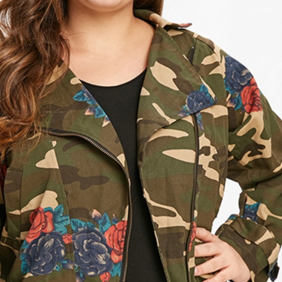 Plus Size Floral Print Camouflage Jacket - Picture 5 of 8